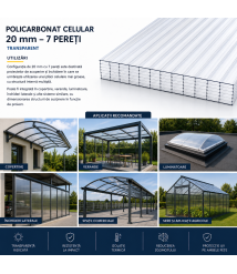 Policarbonat transparent 20mm, 7 pereti, 2.1 x 6 metri